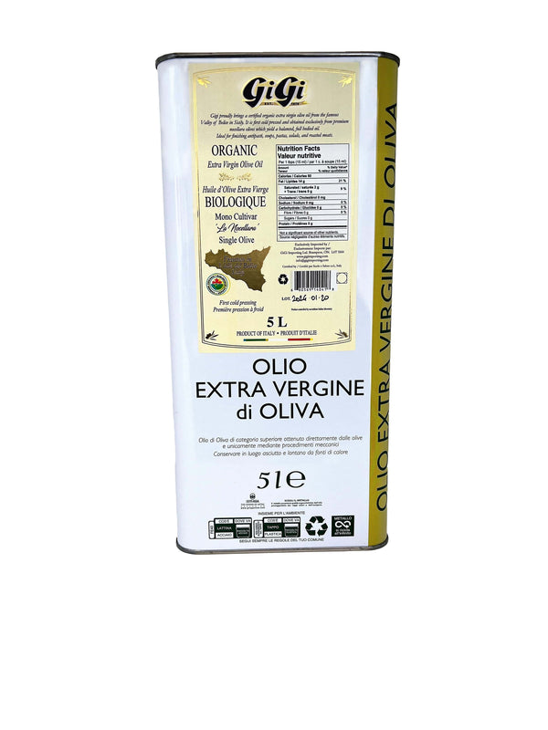 100% Sicilian Organic Extra Virgin Olive Oil 5L