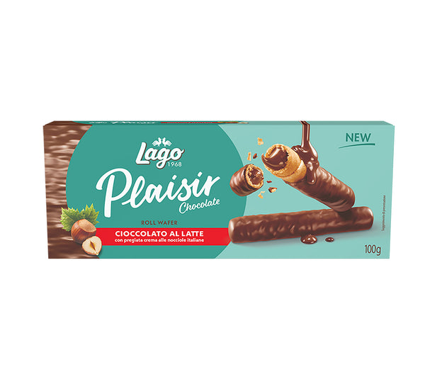 Plaisir roll waffler chocolate al latter from Lago, imported from Italy