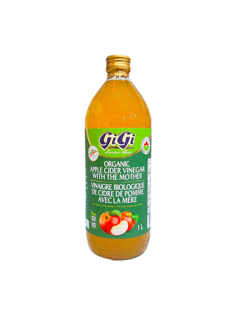 Gigi Organic apple cider vinegar with the mother, 1 liter bottle, imported from Italy