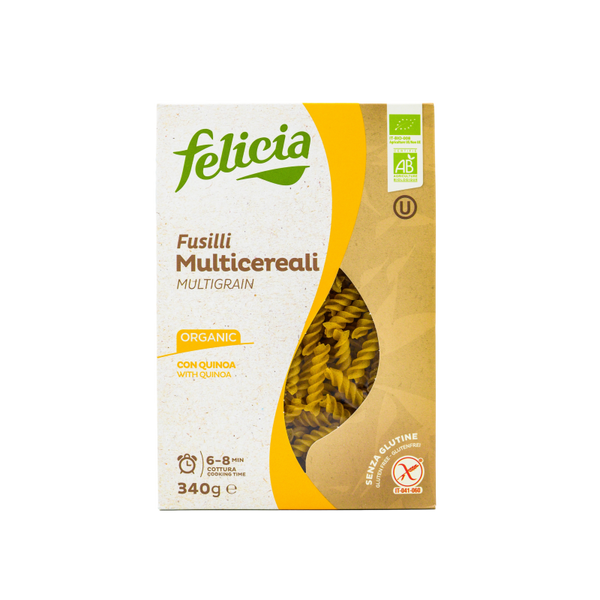 Fusili multigrain pasta from Felicia. Pasta imported from Italy.