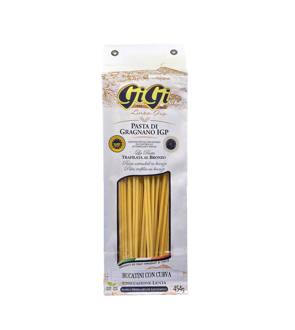 Bucatini pasta box from Gigi Linea Oro. Imported from Italy.